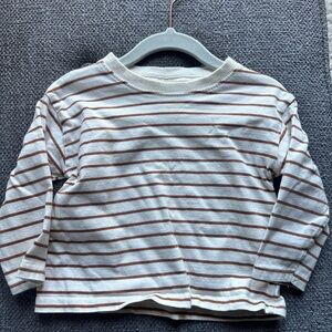Zara Kids White and Brown Striped Long Sleeve Tee